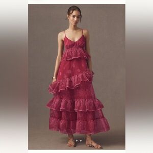 Anthropologie “Let Me Be” Sleeveless Sheer Tiered Midi Dress NWT